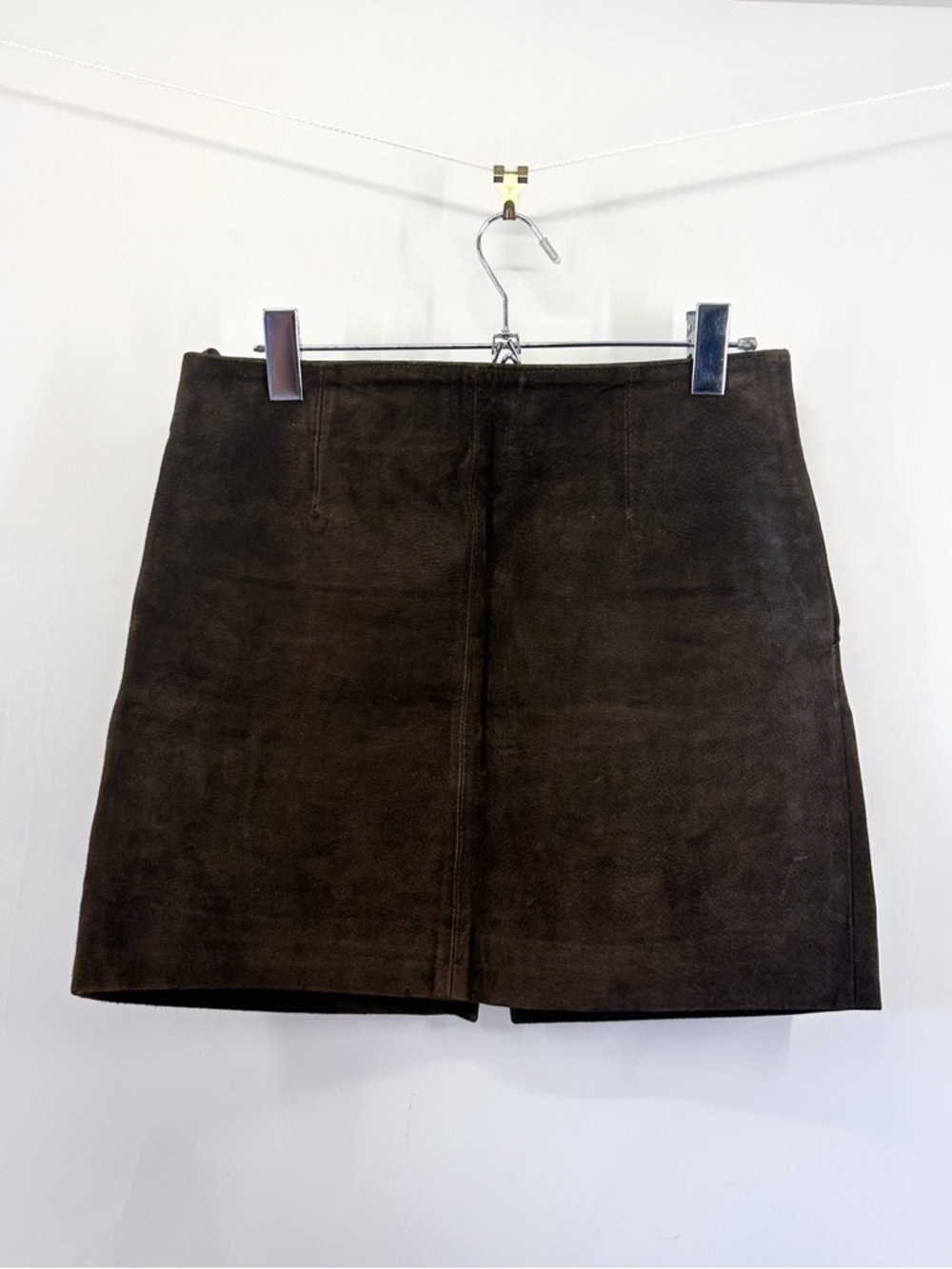 Y2K Vintage Chocolate Brown 100% Genuine Suede Leather Mini Skirt Size Small